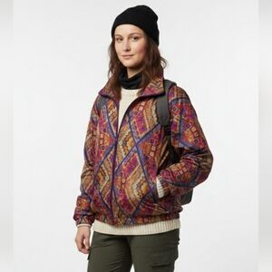 VTG Bold Spirit Nylon Jersey Lined Aztec Zip Windbreaker Gorpcore L